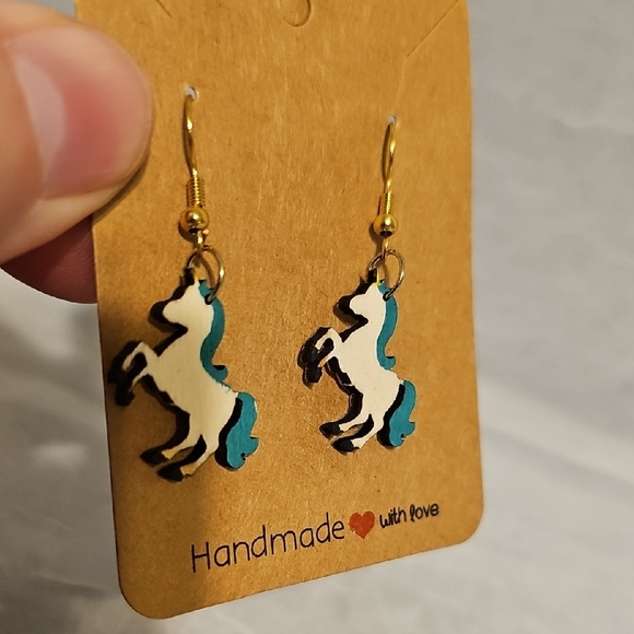 Charming Unicorn Earrings - White and Blue - Picture 2 of 6